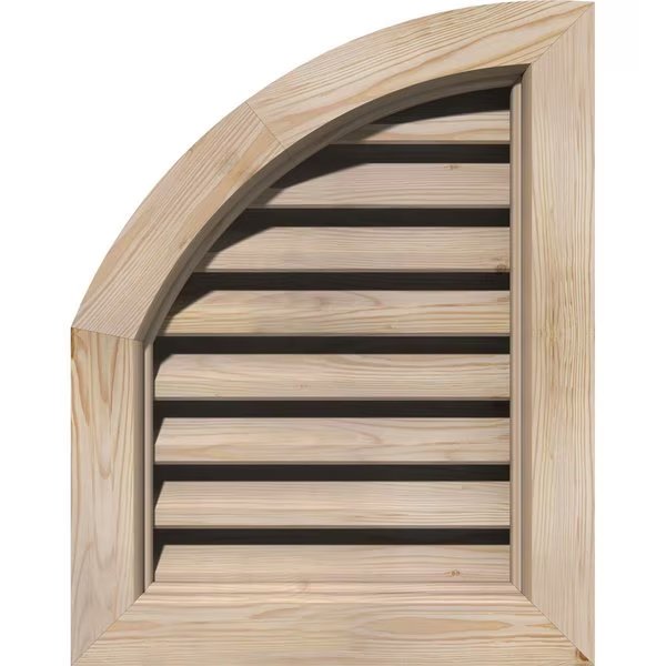 Quarter Round Top Left Primed, Functional, Pine Gable Vent w/ Brick Mould Face Frame, 12